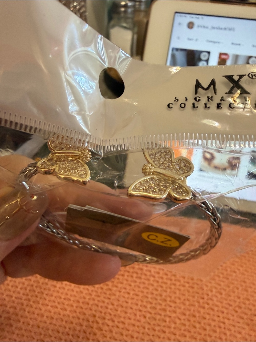 Butterfly CZ Accent Bangle Bracelet - Gold Tone